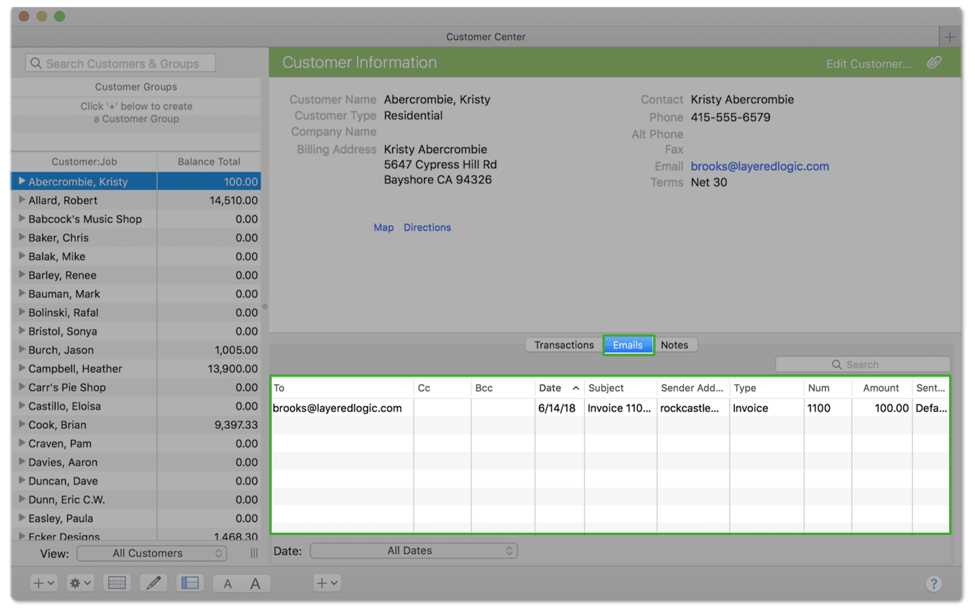 change default email in quickbooks for mac